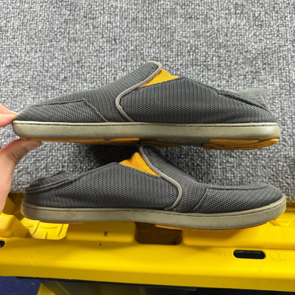 OluKai Nohea Mesh Grey Orange Slip On Shoes Mens 9 Drop-In Heel 10188-4242